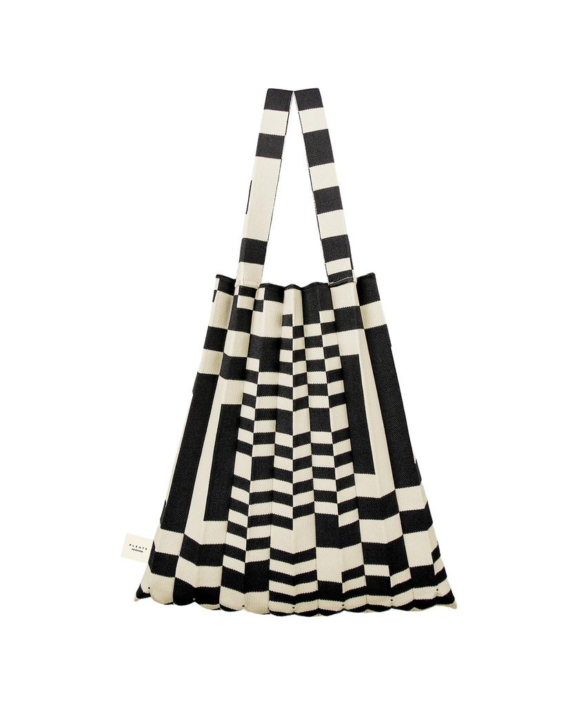 Pleatsmama Grid Black Tote Bag