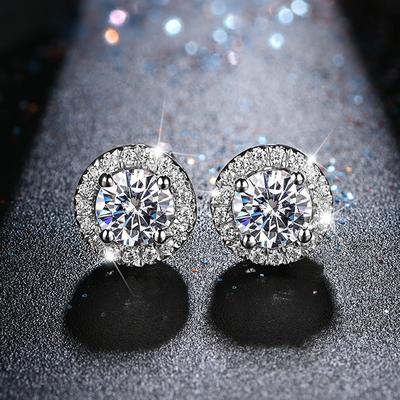Kulatý brus 3,0 CT Diamantový test prošel Moissanite rhodiem 925 Stříbrná D Barva Moissanite Náušnice Šperky Dárek pro přítelkyni