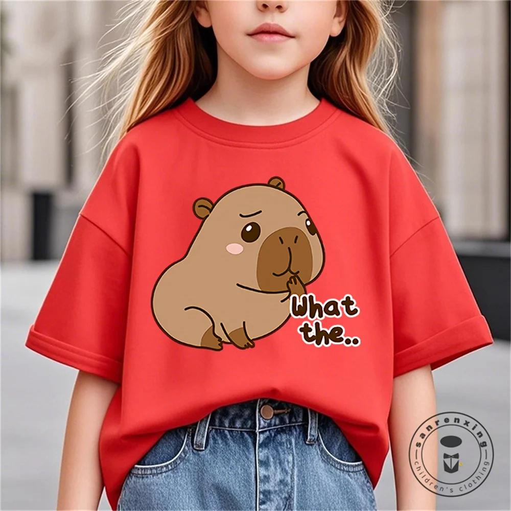 Vară Nouă Tendință Imprimeu Capibara Drăguț Tricou cu Mânecă Scurtă pentru Copii Drăguț Confortabil Versatil Tricou pentru Băiat și Fată