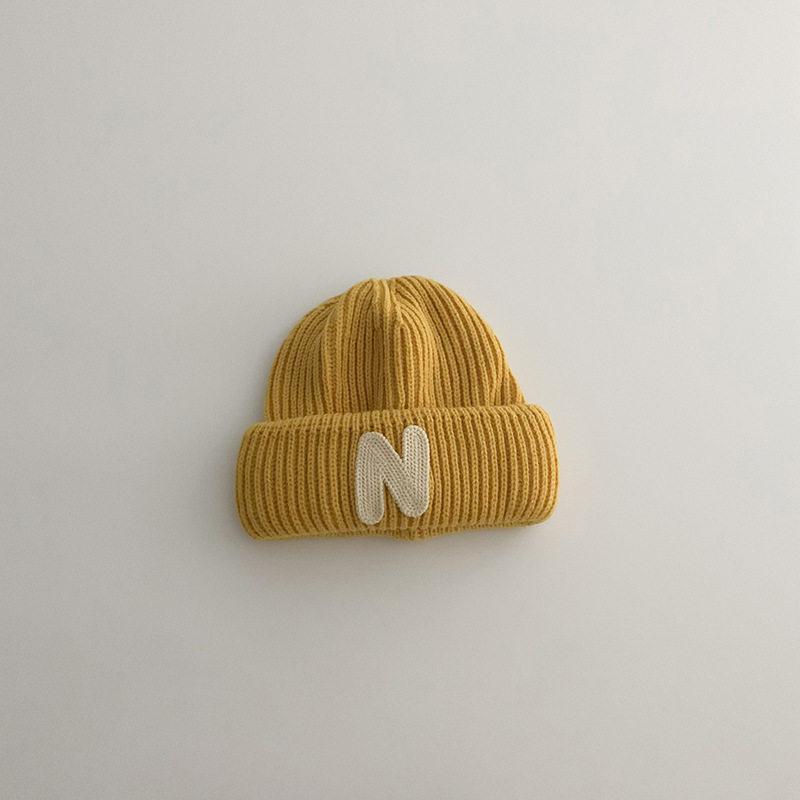 Korean Simple Letter P Logo Baby Knitted Wool Pullover Hat - Autumn & Winter Warm Melon Skin Baby Hat