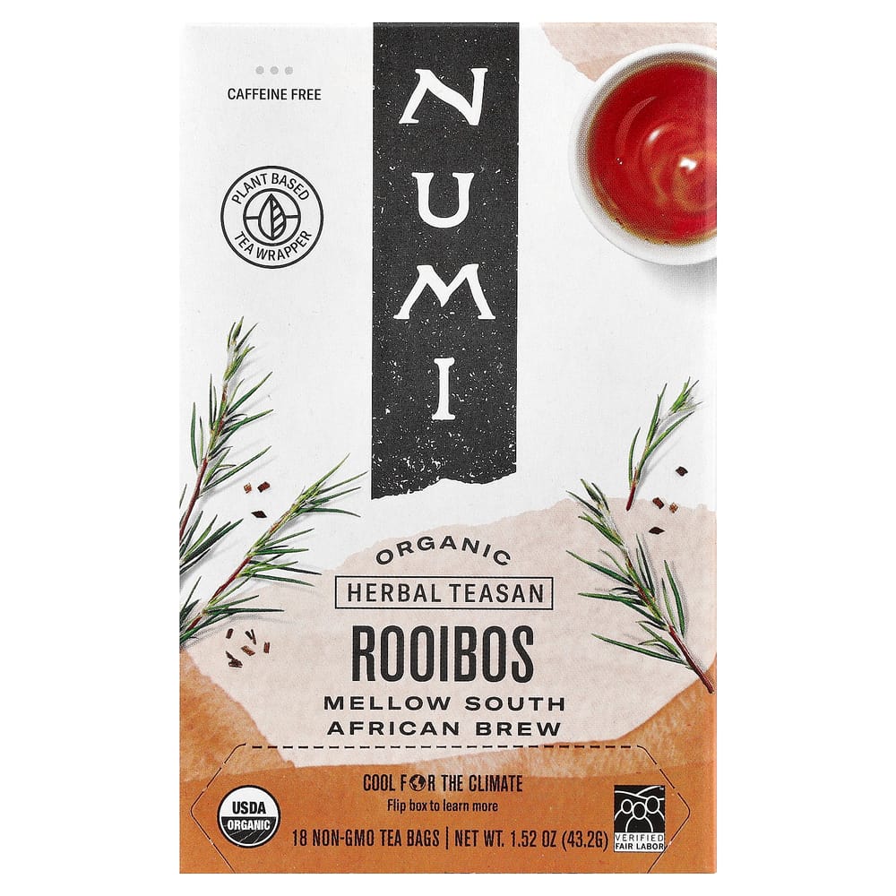 iHerb Numi Organic Tea Rooibos Herbal Tea, Caffeine-Free, 18 Tea Bags, 43.2g (1.52oz)