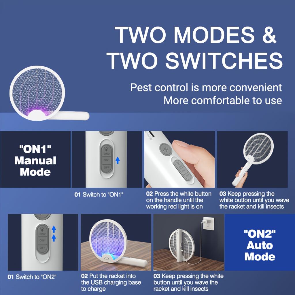2-in-1 Electric Mosquito Swatter&rechargeable Mosquito Killer Lamp, 3-layer Safety Net, On/off Automatic Mode, High-voltage Insect Trap