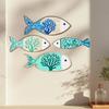 4Pcs/Set Wooden Fish Coastal Wall Art, Handcrafted Fish Wall Decoration, Rustic Nautical Fish Wall Sculpture for Living Room, Lake House, Bathroom