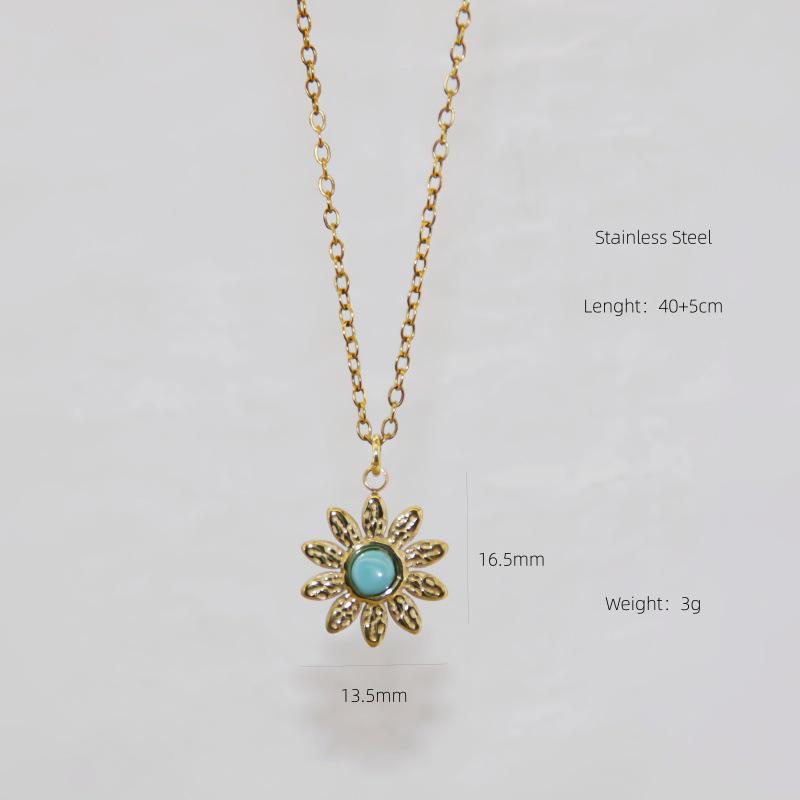 Retro Turquoise Women's Titanium Steel Necklace - Light Luxury Clavicle Chain Jewelry