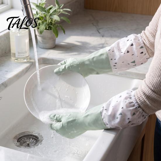 Thickened Winter Cleaning Gloves Long Sleeves Dishwashing Gloves, Thick Fleece Lining Non-Slip Silicone Extended Cuff Reusable Waterproof Kitchen for