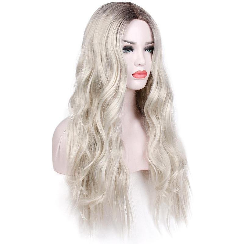 Blonde Ombre Synthetic Wig for Women Long Water Wave Cosplay Lolita Wig Middle Part Natural Hair Heat Resistant