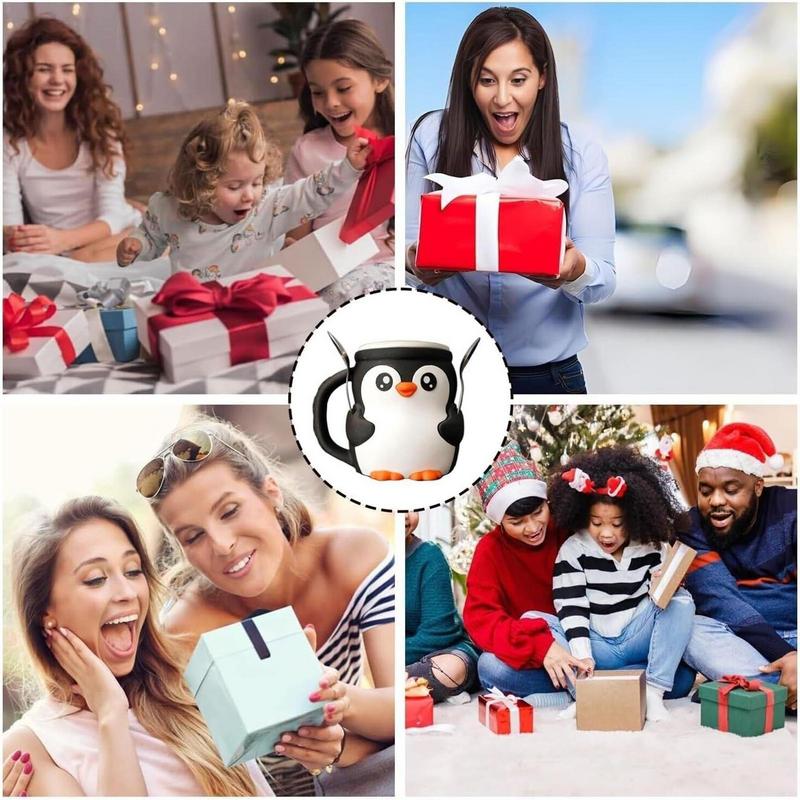 Ice Cream Holder 16oz Ice Cream Cup Spoon Slot Secret Snack Drawer Cute Penguin Design Storage Organizer For Snack Dessert Home