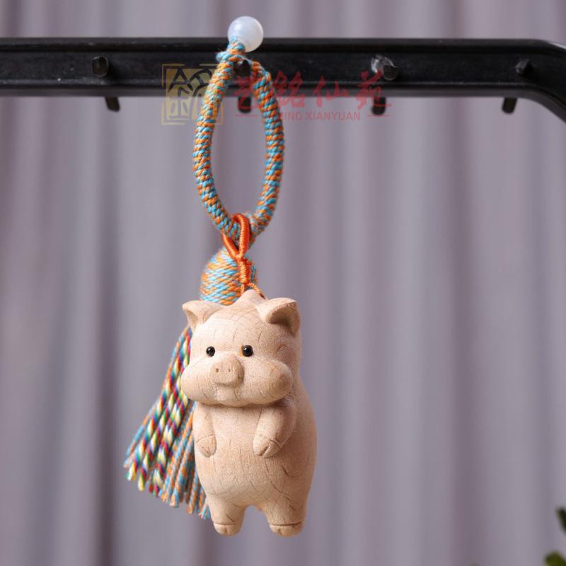 Violet Peach Wood Pig Pendant Keychain Ornament