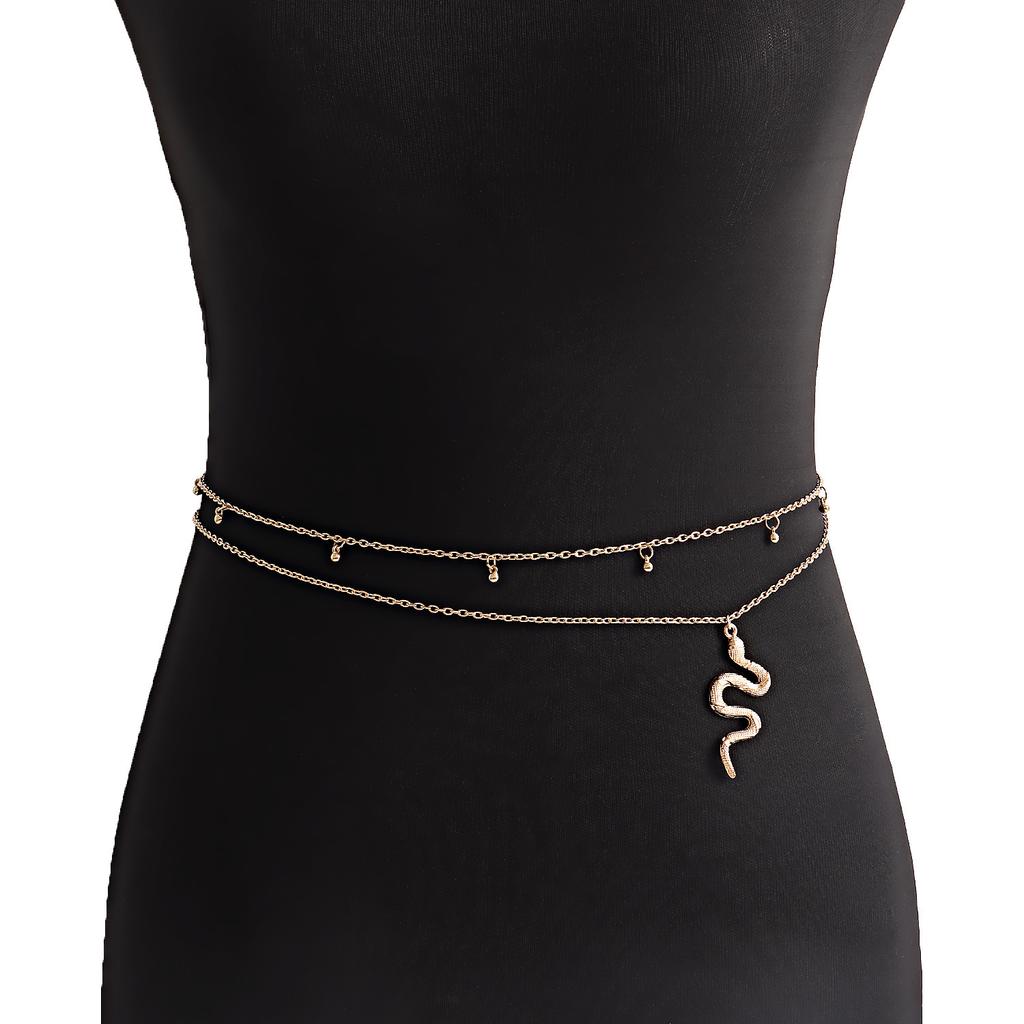 Ins Fashion Double-layer Alloy Round Bead Snake Pendant Thin Waist Chain Female Hottie