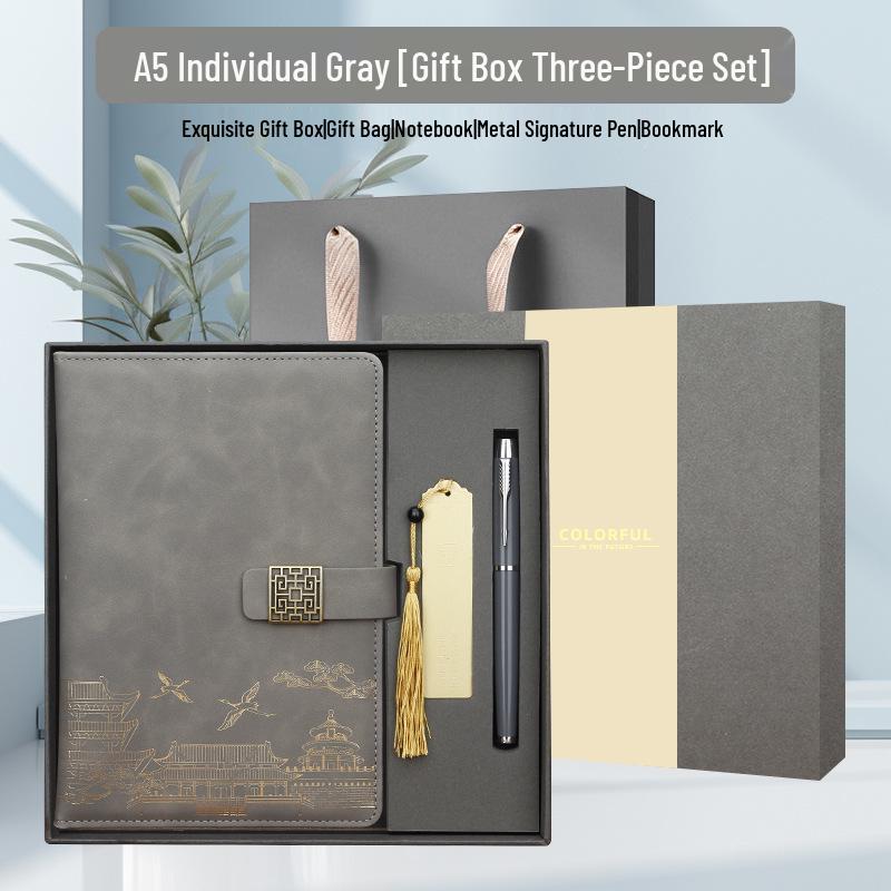 Custom Logo Cultural Creative Notebook & Wooden Bookmark Gift Set