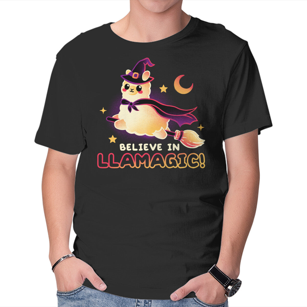 Unisex Crew Neck T-Shirt Believe In llamagic Graphic Short Sleeve Casual Tee XL