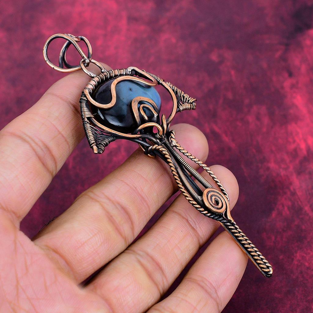 Labradorit Anhänger Edelstein Schmuck Kupferdraht Gewickelter Anhänger Handgefertigter Anhänger