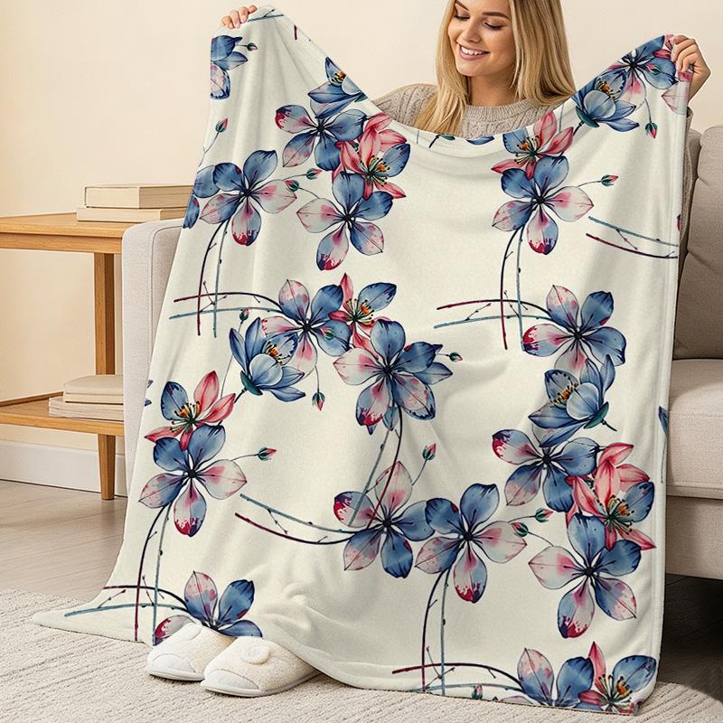 Soft Warm Minimalist Solid Floral Fleece Blanket Ideal for Home, Naps, Dorm, Halloween & Christmas