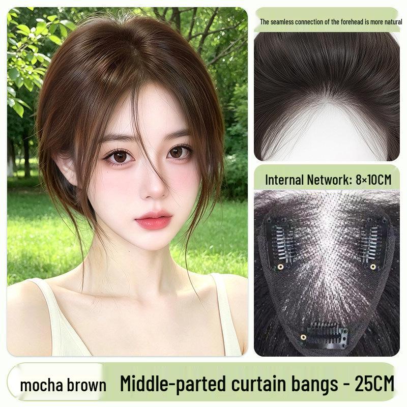 Women's Real Hair Wig Pieces - Human Hair Top Hairpiece with Fake Bangs