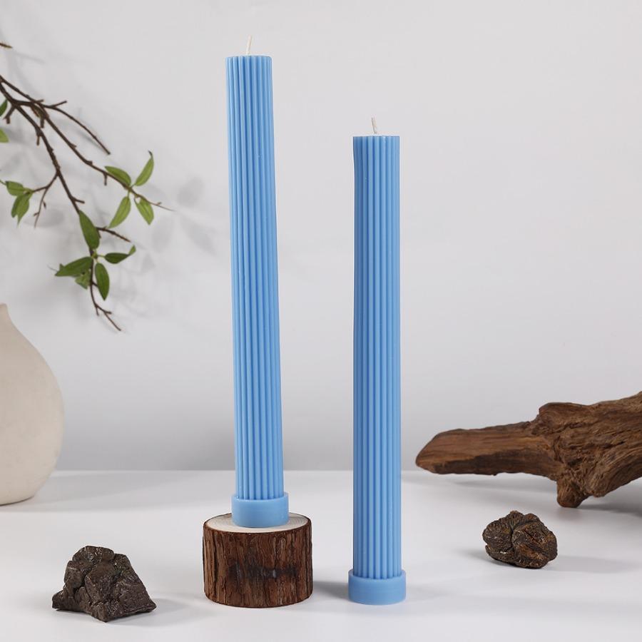 2pc/box, Morandi color long pole candles with base for home party and church decoration, emergency lighting during power outages