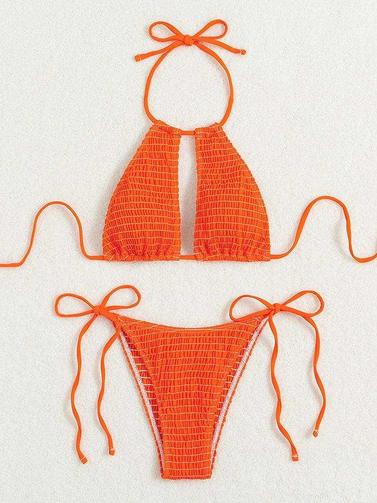 2025 Bikini con Scollo all'americana e Laccetti Laterali a Rete Affumicata Costume da Bagno Donna Due Pezzi Bikini Set Costume da Bagno Abbigliamento da Spiaggia