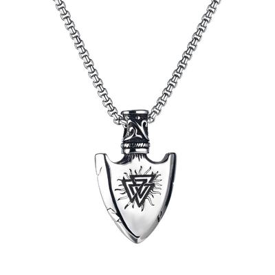 Vintage Viking Iron Triangle Shield Titanium Steel Pendant Necklace for Men