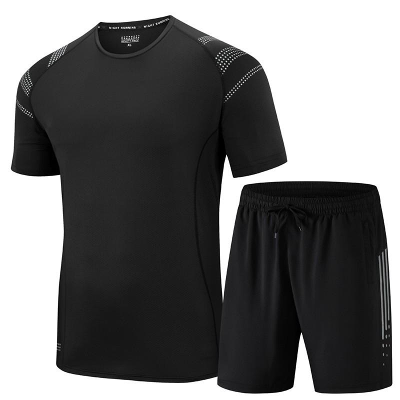 Men Women Breathable Ice Silk Short Sleeve Two Piece Set Casual Sportswear Lightweight Quick Dry