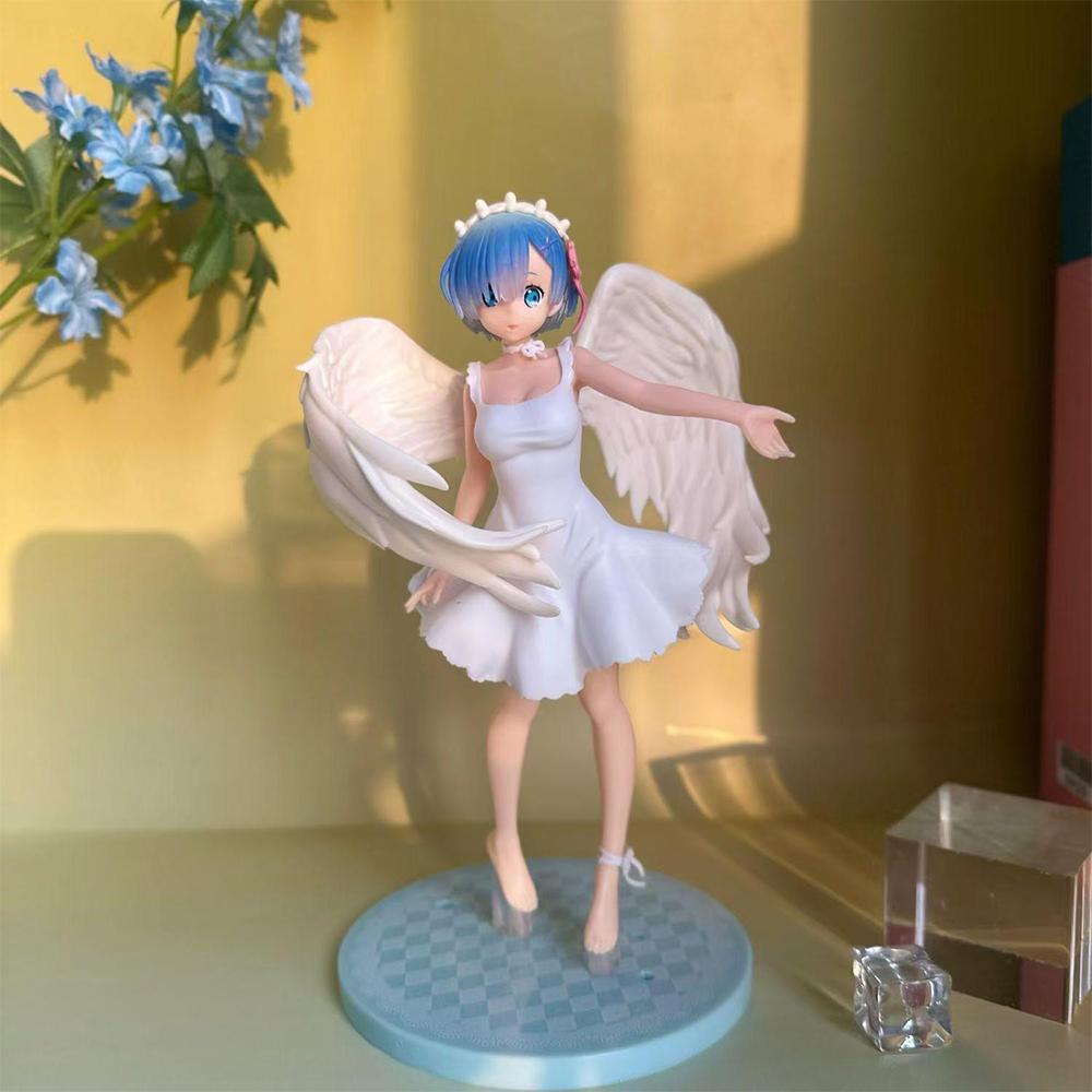 Anime Re:0 Figure Rem Action Figures PVC Angel Remu Figurine Desktop Ornaments White Angel Dress Remu Look Up Figure Toys Gifts