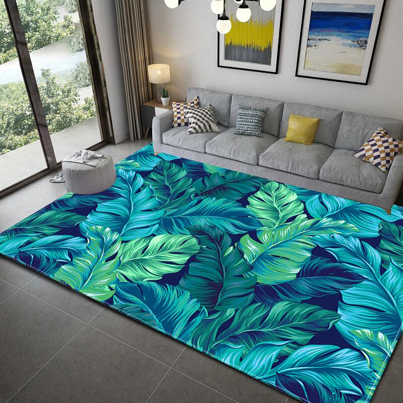 

Green Tropical Rainforest Leaves Area Rug Plant Flannel Carpet Palm Leaf Mat For Living Room Sofa Table Large Area Rugs 100x150cm