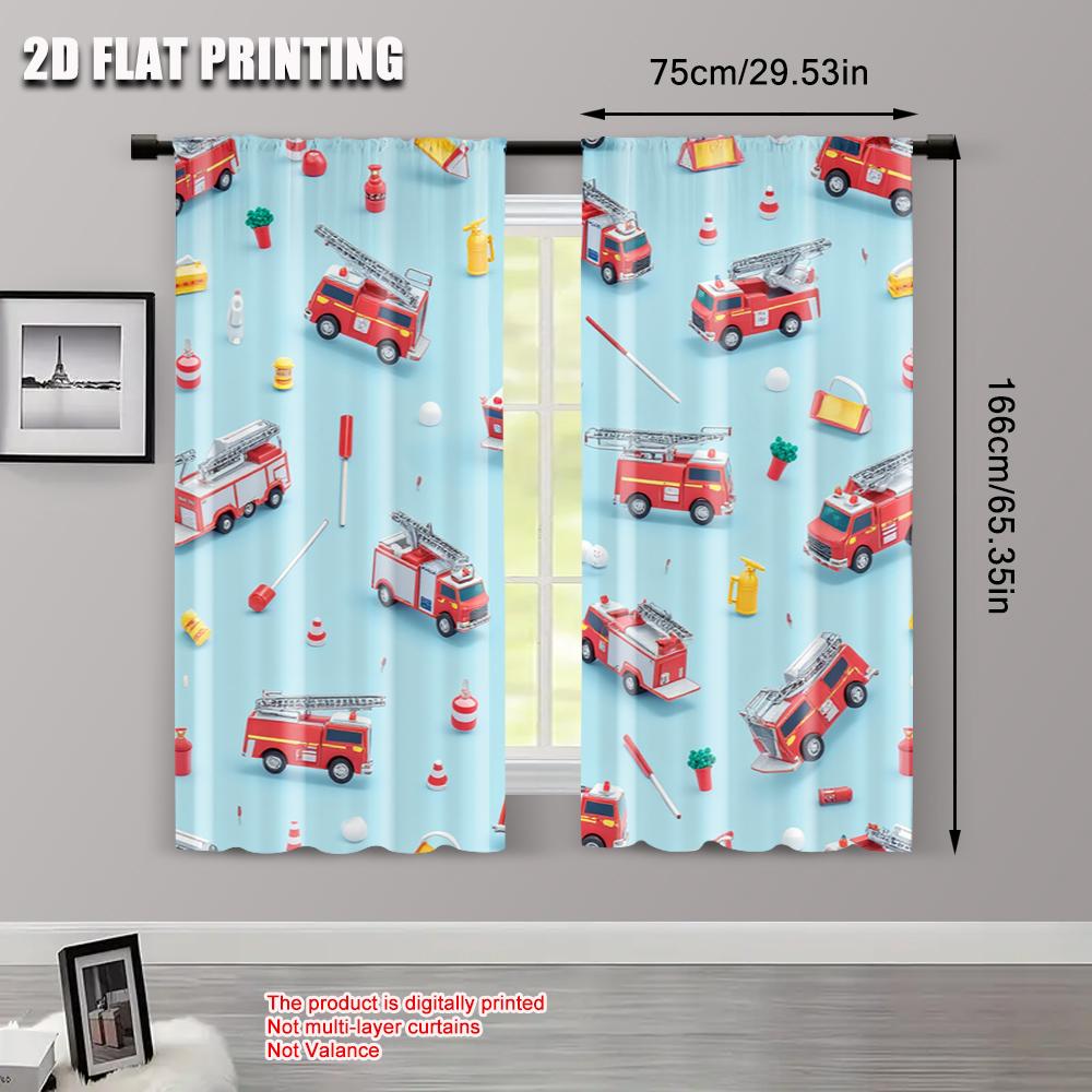 2pcs   Spring Summer Curtains Firetrucks Emergency Service Thematic Sheer Curtains Versatile Polyester Outdoor Decorations Ldeal