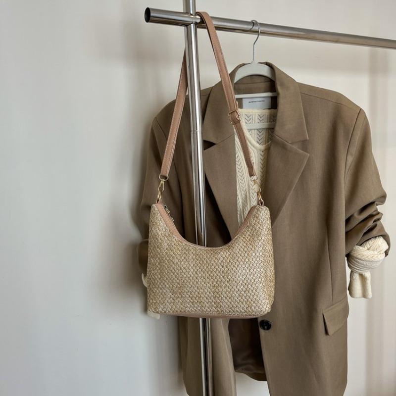 

Простая повседневная нишевая соломенная сумка женская весенняя новая сумка на плечо отпускной стиль приморская сумка-мессенджер хаки