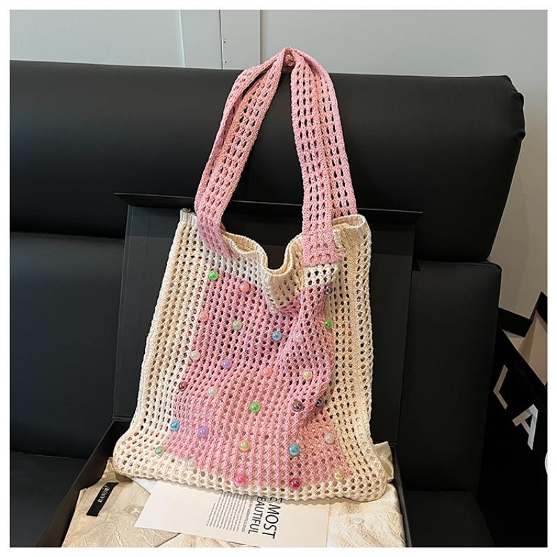 

Wind flow hollow breathable shoulder bag niche design pearl bag vitality girl wind shoulder bag розовый