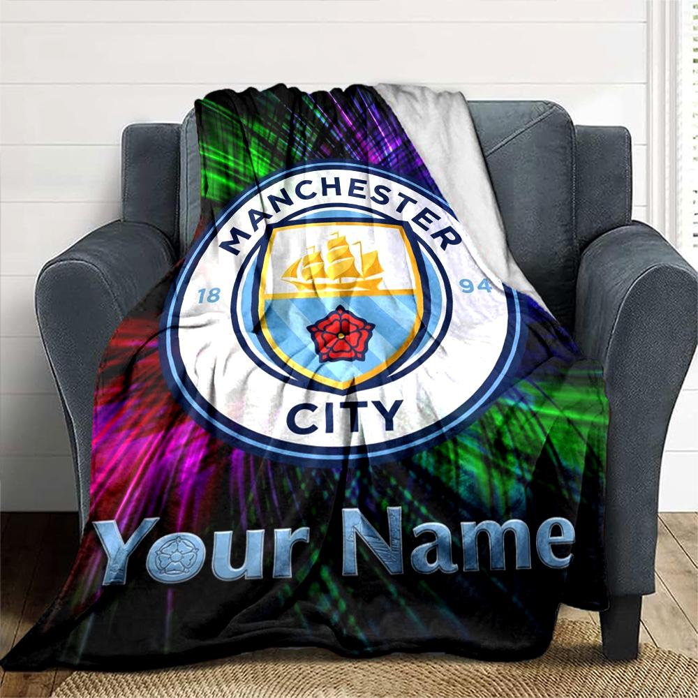Name Custom Manchester City FC Print Flannel Blanket High Quality Warm Comfortable Cover for All Seasons Perfect for Gifts Home Decor