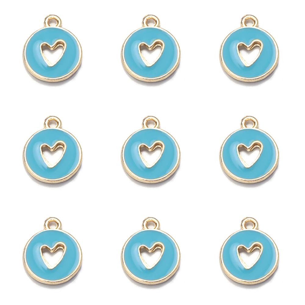 10 pezzi/lotto Cuore d'Amore Rotondo Smalto Ciondoli Double Face Ciondolo Fatto a Mano Per Braccialetto Fai da Te Creazione Gioielli 14,5x11,5 mm Vendita all'Ingrosso