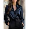 Damen S Langarm V-Ausschnitt Knopfleiste Einfarbig Elegante Bluse