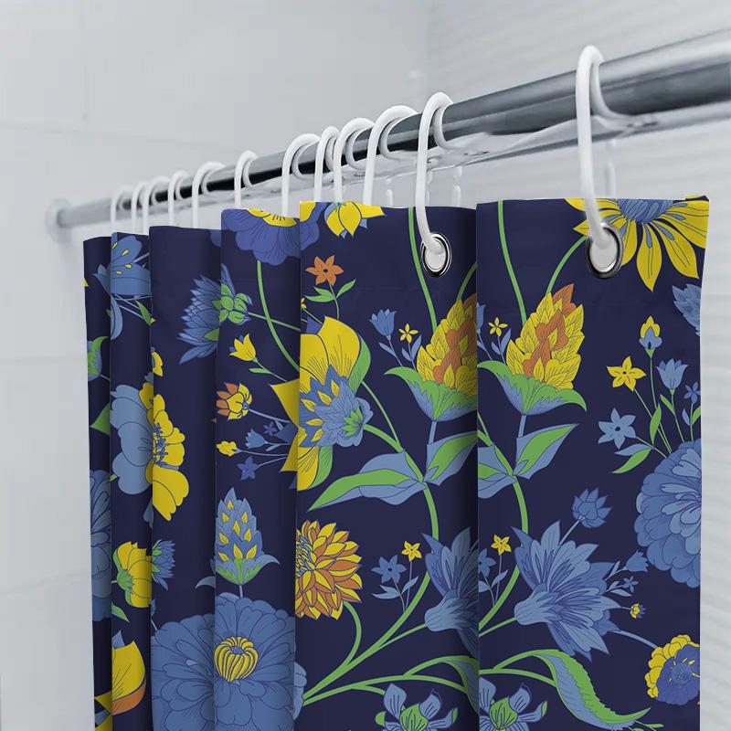 Blue Yellow Floral Shower Curtain Waterproof Bathroom Decor Shower Doors Curtains Home Decoration