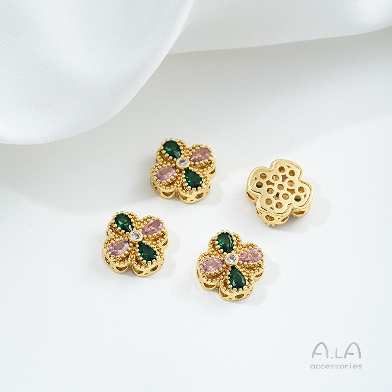 

Намистини-роздільники з цирконію у формі метелика, конюшини, квітки сакури, наповнені 14-каратним золотом, для DIY перлинних прикрас