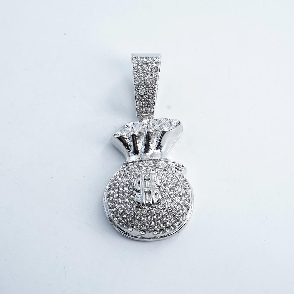Hip Hop Chinese Style Money Bag Dollar $Symbol Pendant Street Hip Hop Full Diamond Money Bag Cuban Chain Jewelry