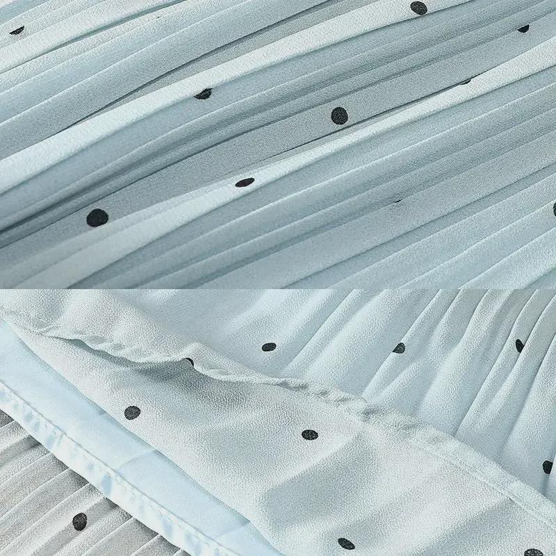 2025 Spring/Summer Women's High Waist Polka Dot Pleated A-Line Chiffon Midi Skirt