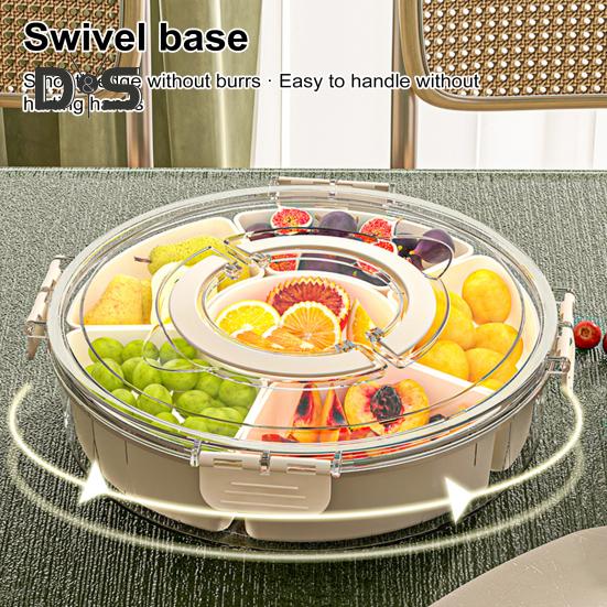 Fruit Plate Snack Spinner Divided Serving Tray with Lid Handle Food Platter for Charcuterie Veggie Travel Picnic Snack Organizer