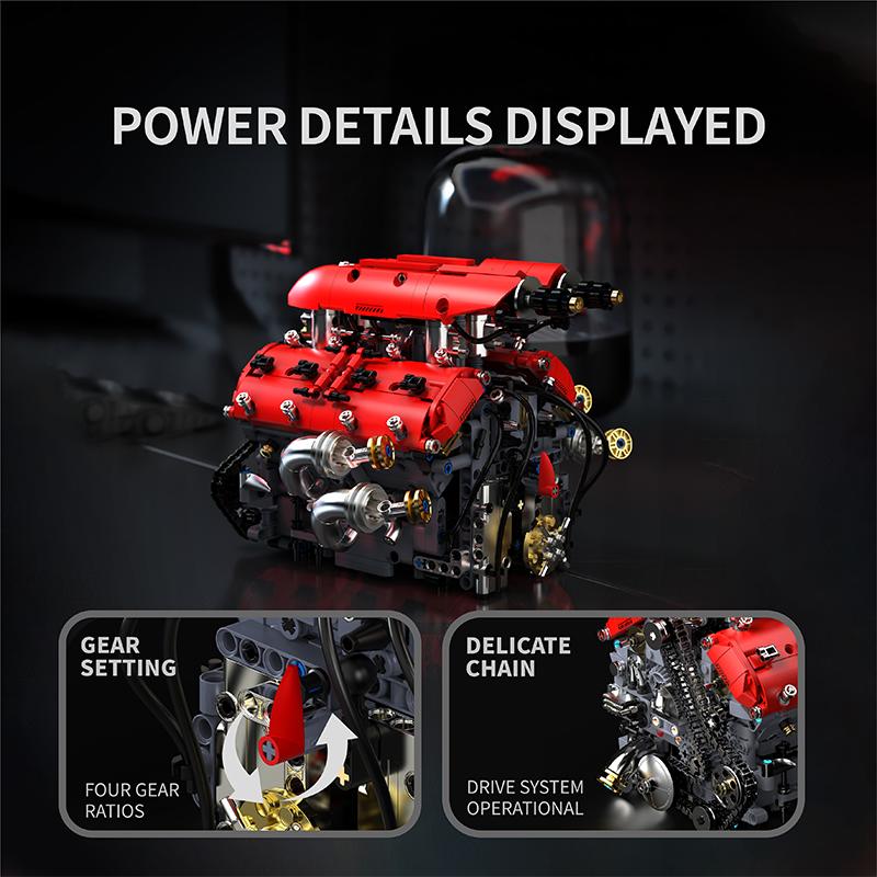 Non-Toxic V8 Turbo Engine Model 1370Pcs Building Blocks Motorized Mechanical Creative Desktop Decor Gift For Adults Kids