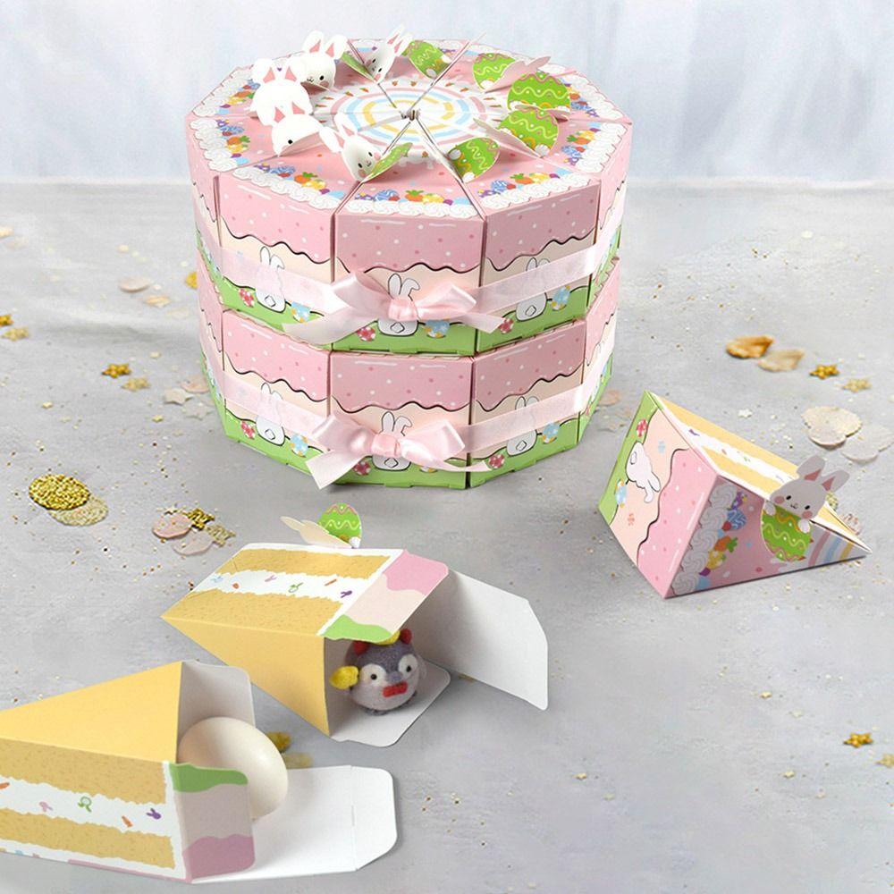 10PCS Cartoon Rabbit Gift Box Easter Egg Mutlicolor Packaging Box Triangular Cookies Snack Sugar Cake Shaped Box