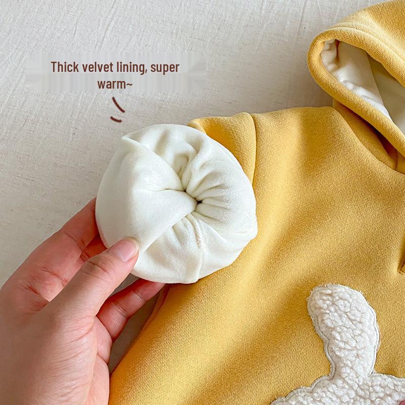 Winter 2025 Baby Fleece Cartoon Romper - Cute Embroidered Rabbit Newborn Jumpsuit