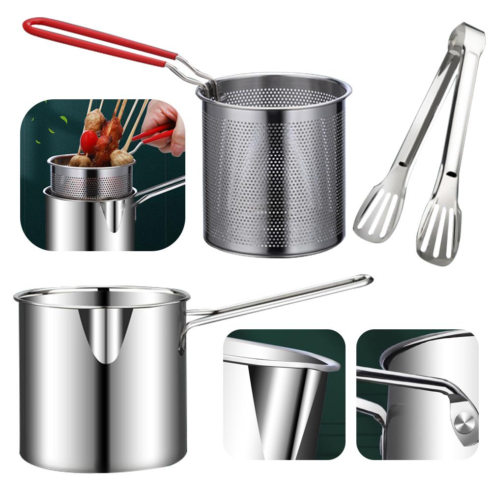 1200ML French Fries Fryer with Strainer Basket Multipurpose Fries Fryer 304 Stainless Steel Kitchen Cooking Tools