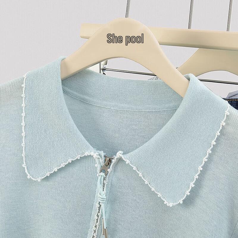 Women's Wool Blend Ice Silk Knit Polo T-Shirt