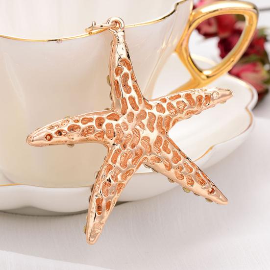 Keychain Sparkling Rhinestones Inlaid Starfish Design Keychain Pendant Enamel Oil Drip Process Smooth Edges Spring Buckle Key Holder Backpacks