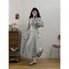 Autumn and Winter Gray Hooded Long-sleeved Dress, New Early Autumn Casual Korean Wear with Waist Sweater Long Dress