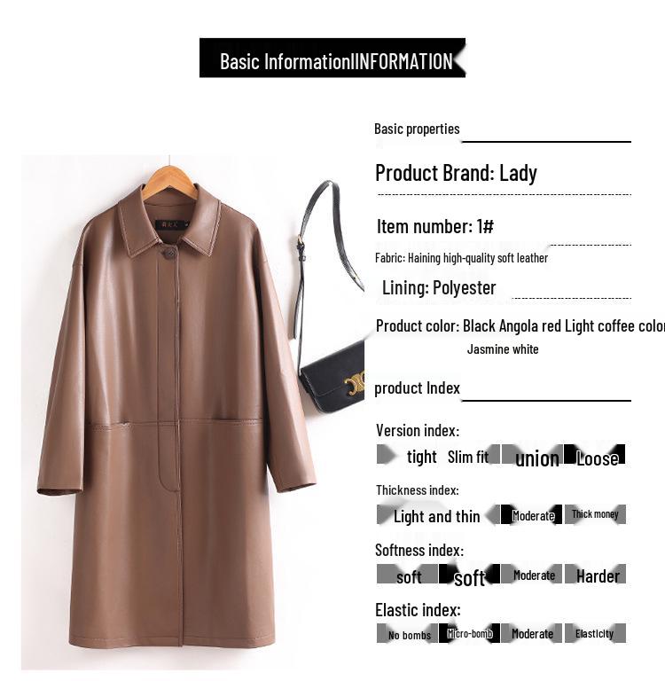 Women's Mid-Length Genuine Sheepskin Leather Jacket - Loose Slimming Trench Coat, Autumn/Winter 2025 Collection