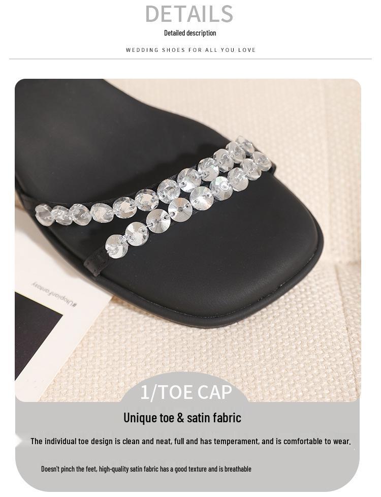 Sandály na silném podpatku ve stylu víly pro široká chodidla - Letní móda s jedním páskem a kamínky pro ženy