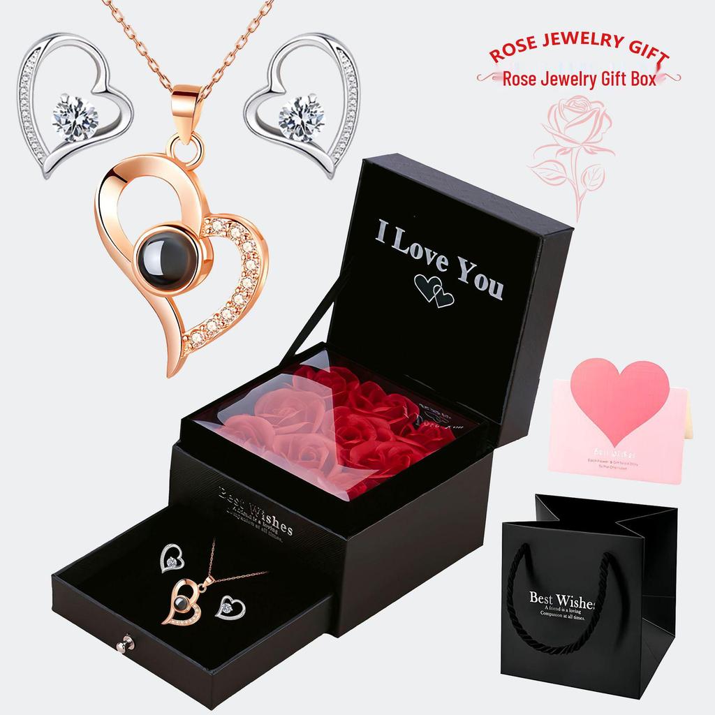 Projection Necklace with "I Love You" In 100 Languages - Peach Heart Pendant for Women, Fresh and Luxurious Design