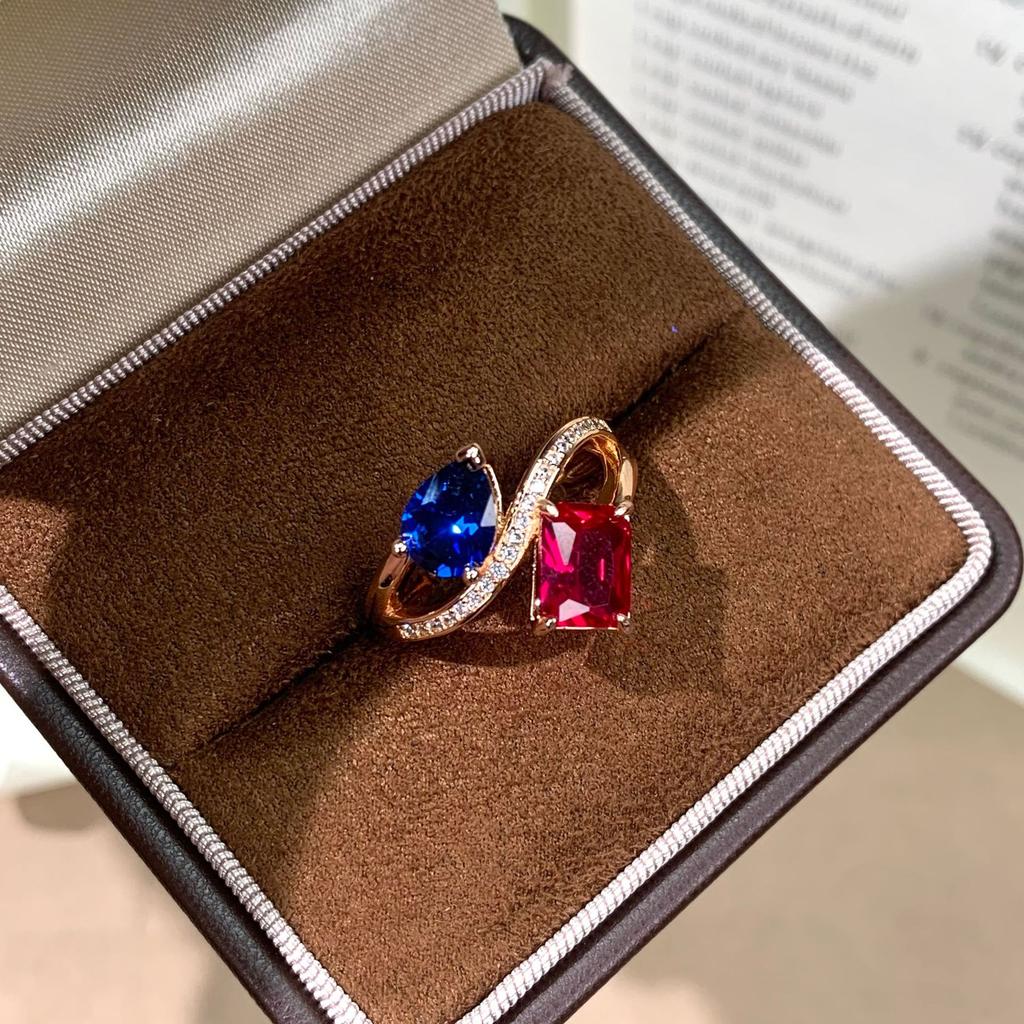 Cultivate gemstone 6 * 8 two-color fashion versatile ring design ring jewelry