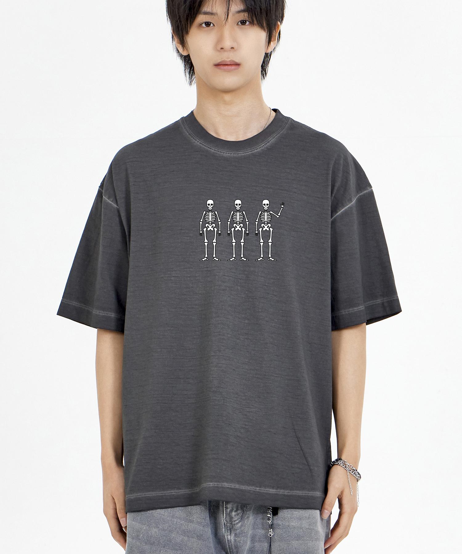 Biel Monster Skeleton Pigment Short Sleeve T-Shirt Charcoal M