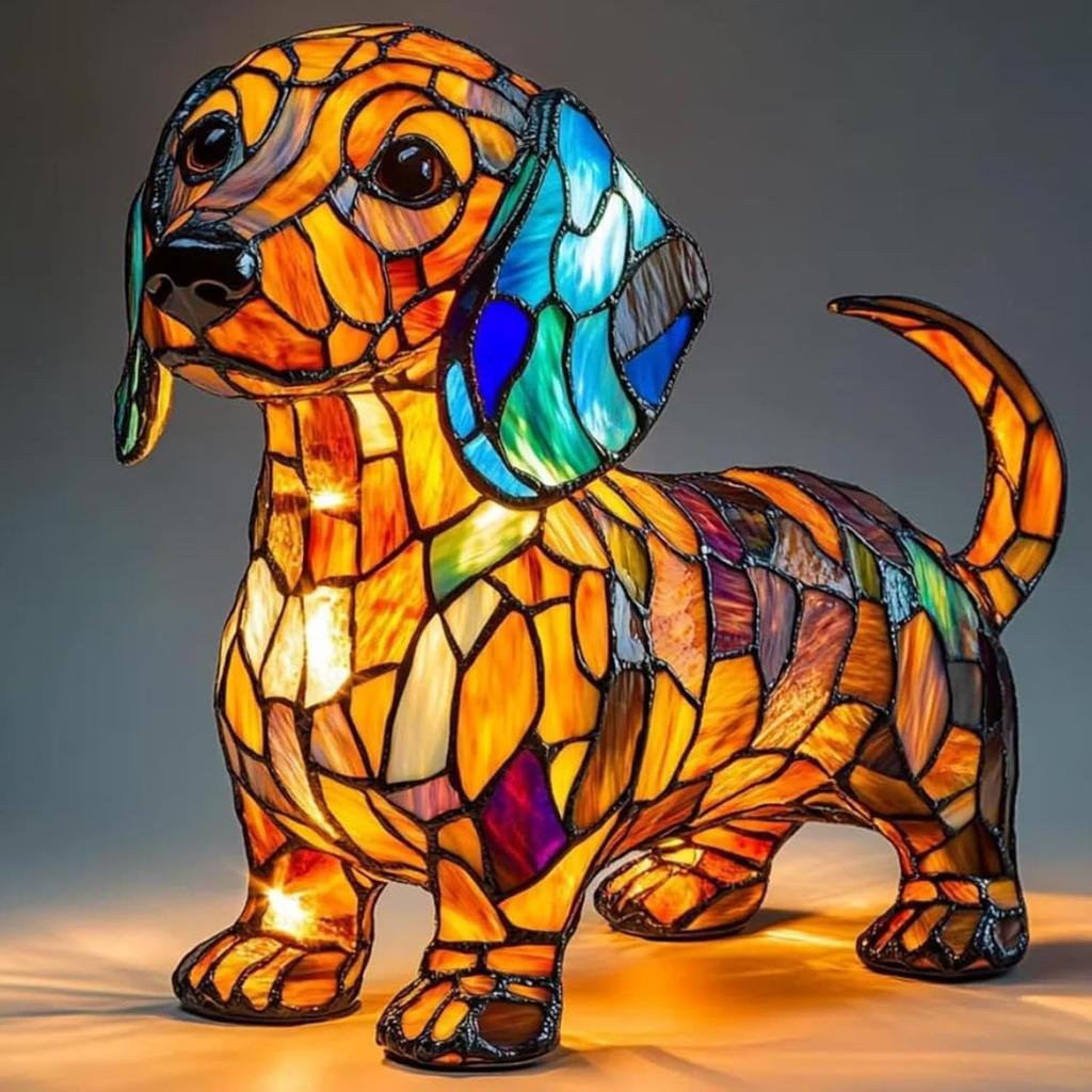 Corgi Lamp and Pug Lamp,Dog Series Art Night Light,French Bulldog and Dachshund Stained Night Light,Stained Resin Pet Dogs Themed LED Table Lamps,Fun