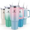 40 Oz Tumbler with Handle and Straw Lid, 100% Leak-proof Travel Coffee Mug, Stainless Steel Insulated Cup For Beverages, Keeps Cold for 34Hrs or Hot