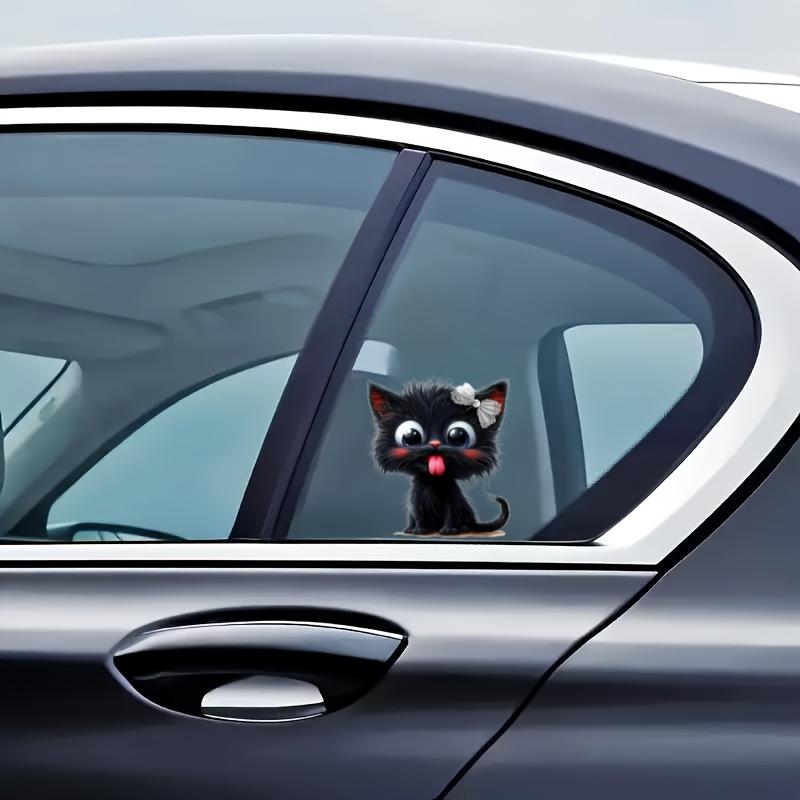 Adorable Cartoon Black Cat Vinyl Sticker - Cute Fluffy Kitten with Pink Ears & White Whiskers, Perfect for Decorating Personal Items or Gifting